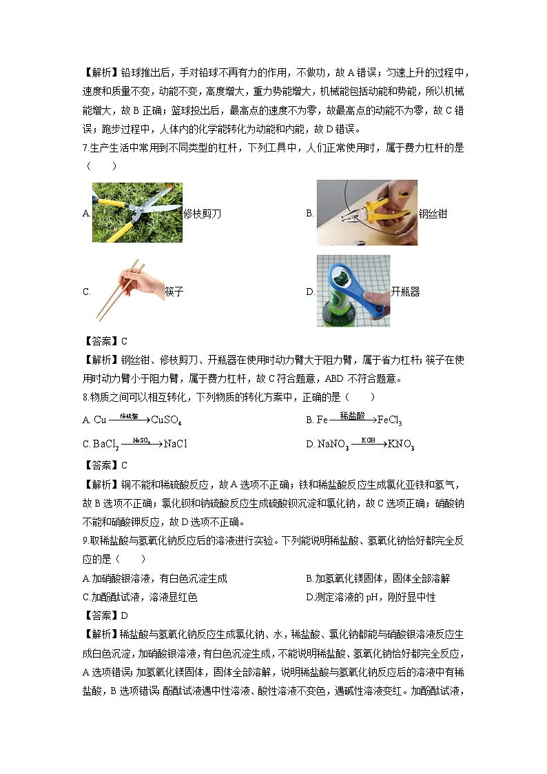 浙江省嘉兴市平湖市名校2024-2025学年九年级上学期12月期末科学试卷（解析版）第3页