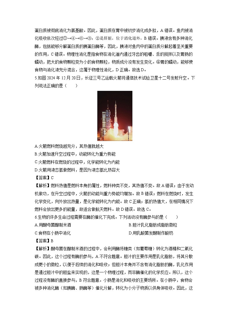 浙江省杭州市名校2024-2025学年九年级上学期期末检测科学试卷（解析版）第3页