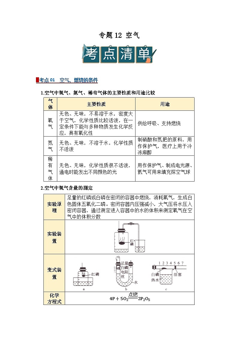 专题12 空气（word）2025-2026学年初中浙教版科学一轮复习讲义知识点+习题（解析版 )第1页