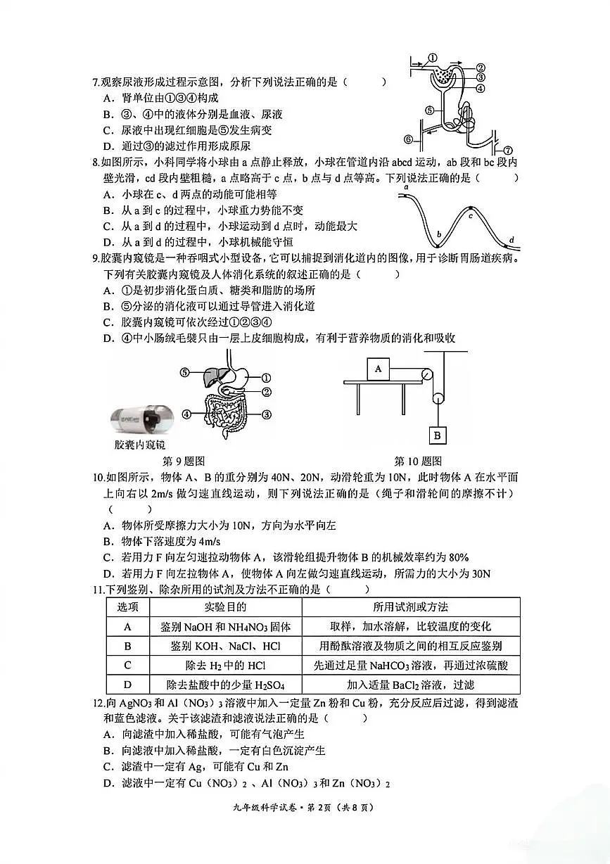 浙江省杭州市十三中教育集团2025-2026学年九年级上学期期末科学试卷第2页