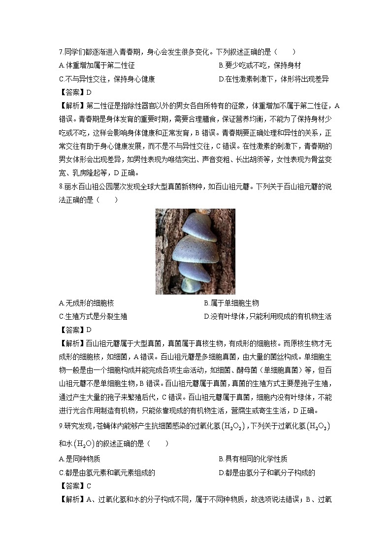 浙江省丽水市莲都区2024-2025年七年级下学期期末科学试卷（解析版）第3页