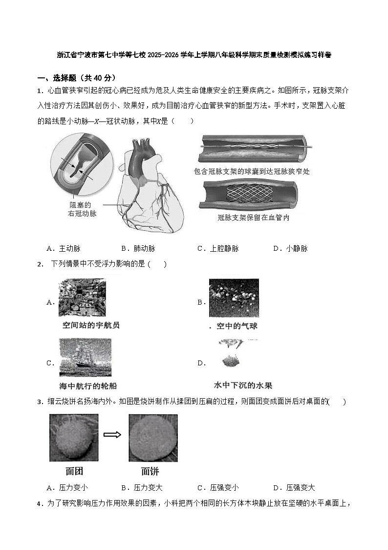 浙江省宁波市第七中学等七校2025-2026学年上学期八年级科学期末质量检测模拟练习样卷第1页