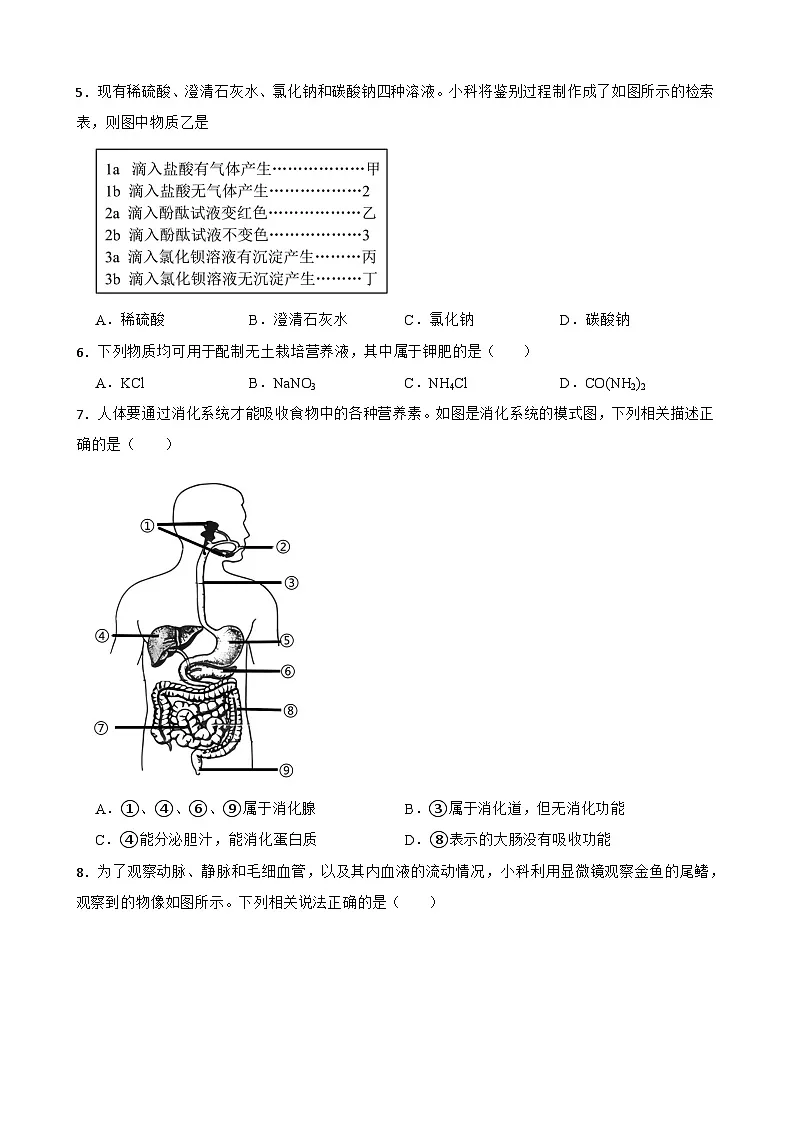 浙江省杭州市拱墅区2025-2026学年上学期九年级科学期末质量调研模拟练习试卷第2页