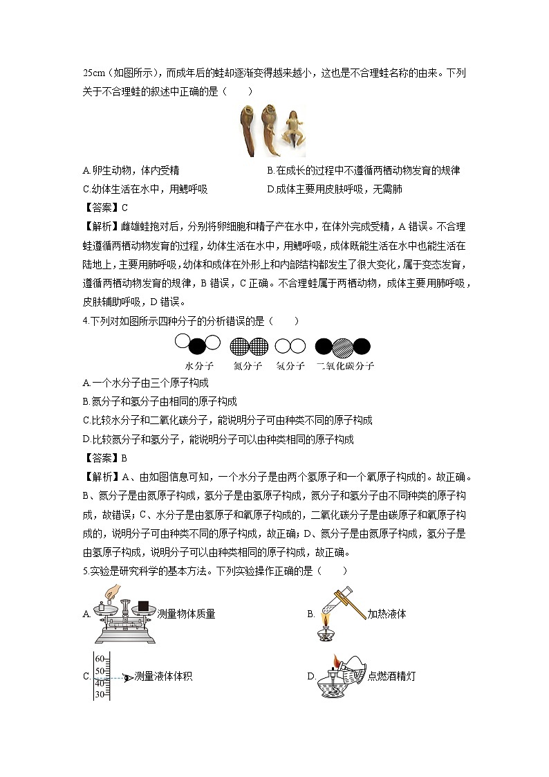 2024-2025学年浙江省宁波市鄞州区名校七年级下学期期末科学试卷（解析版）第2页