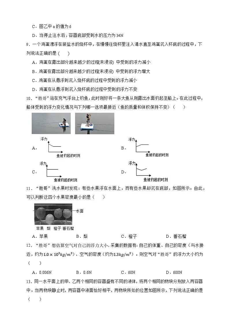 新浙教版八年级科学上册4.4水的浮力 同步练习（含解析）第3页