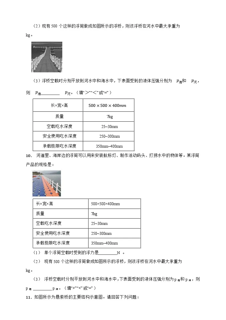 新浙教版八年级科学上册 5.3搭建一座简易人行浮桥 同步练习 (含解析)第3页