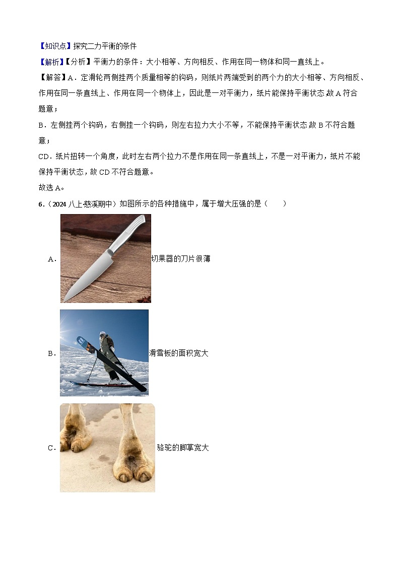 【浙教版】科学 八上（新教材） 期中检测卷1(教师版)第3页