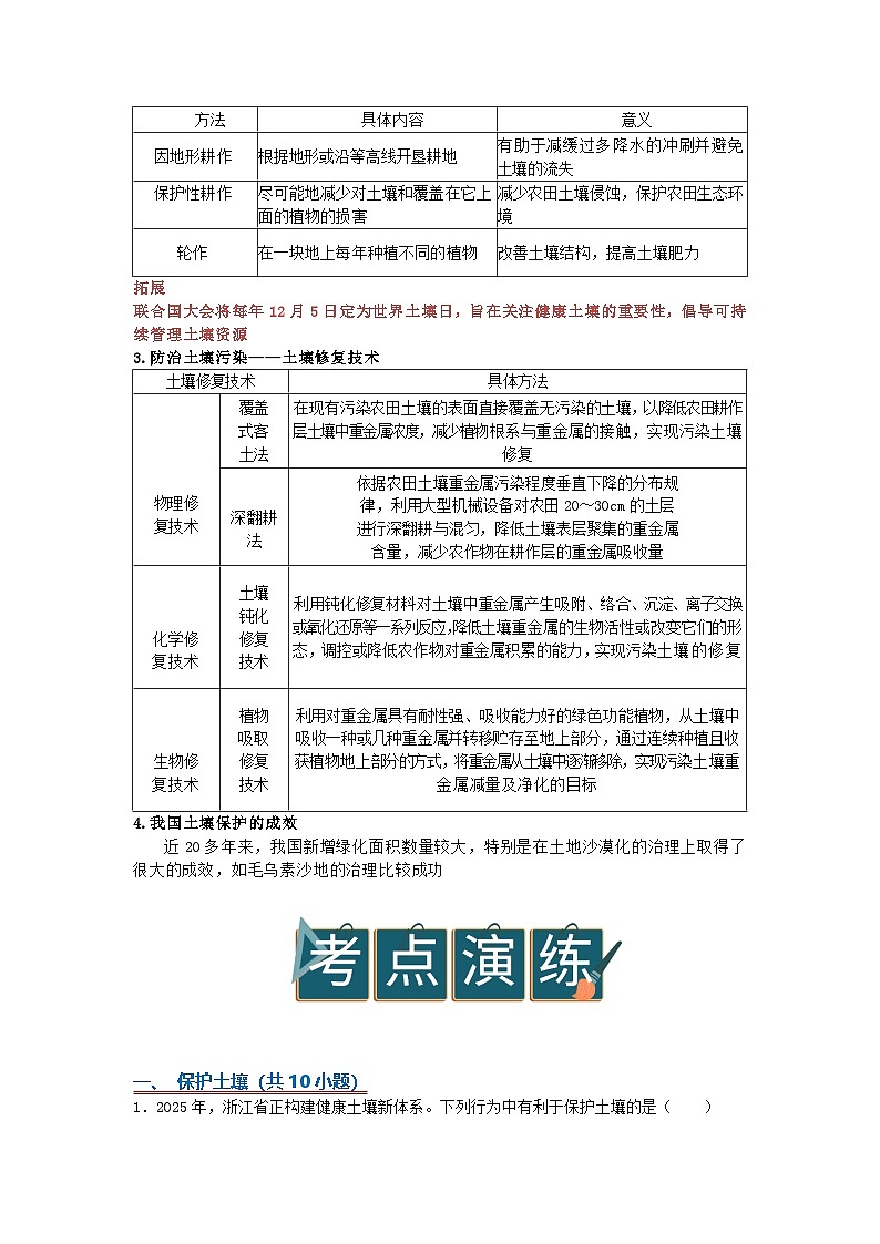 第4章第4节保护土壤2025-2026年初中科学七下同步复习讲义（原卷版）第3页