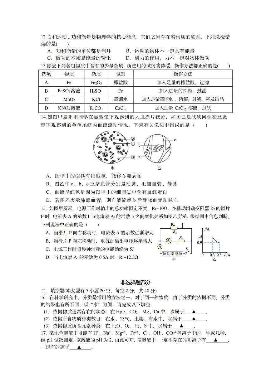 浙江省金华市湖海塘中学2025-2026学年九年级上学期第三次独立作业（期末）科学试题第3页