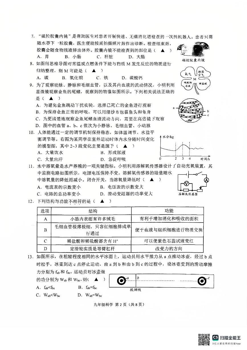 浙江省绍兴市诸暨市2025一2026学年第一学期期末考试试卷 九年级科学第2页