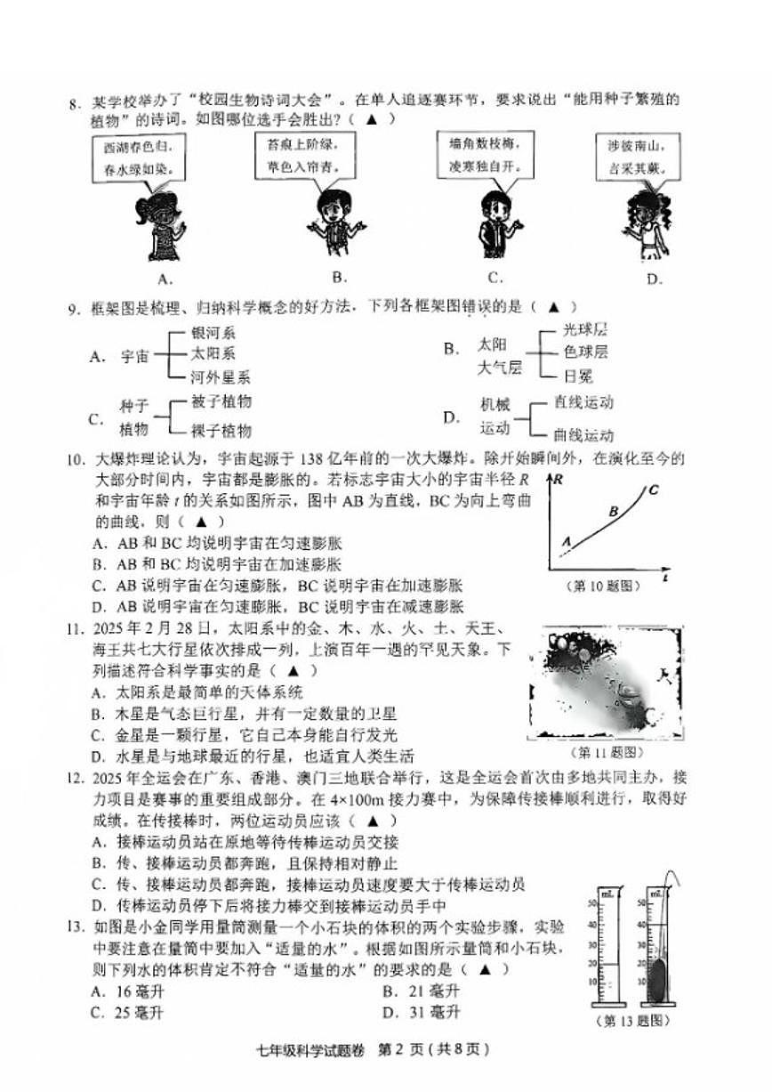 浙江省金华市永康市2025学年第一学期七年级期末考试科学试题卷（无答案）第2页