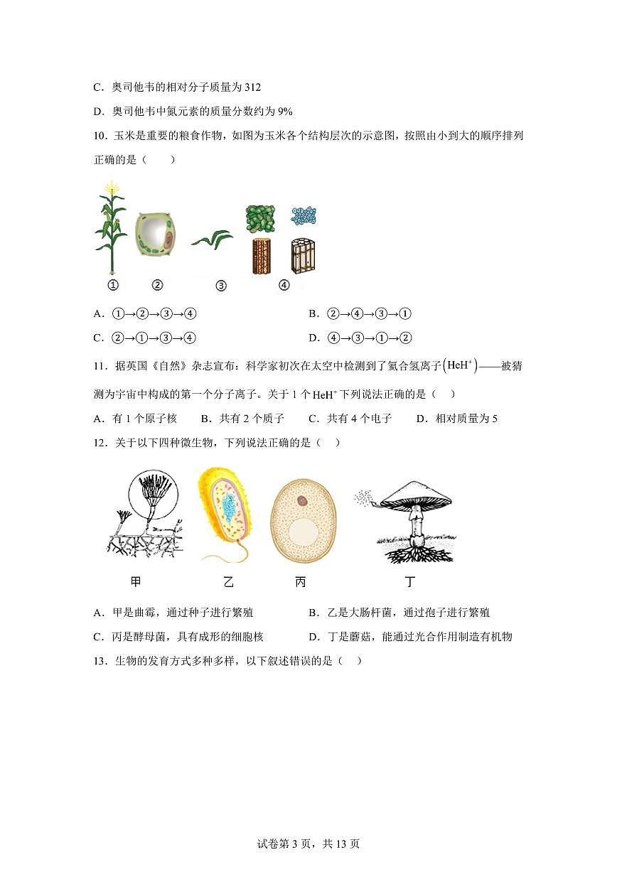 2024~2025学年浙江省杭州市江干区景芳中学初一下册期中考科学试题【附答案】第3页