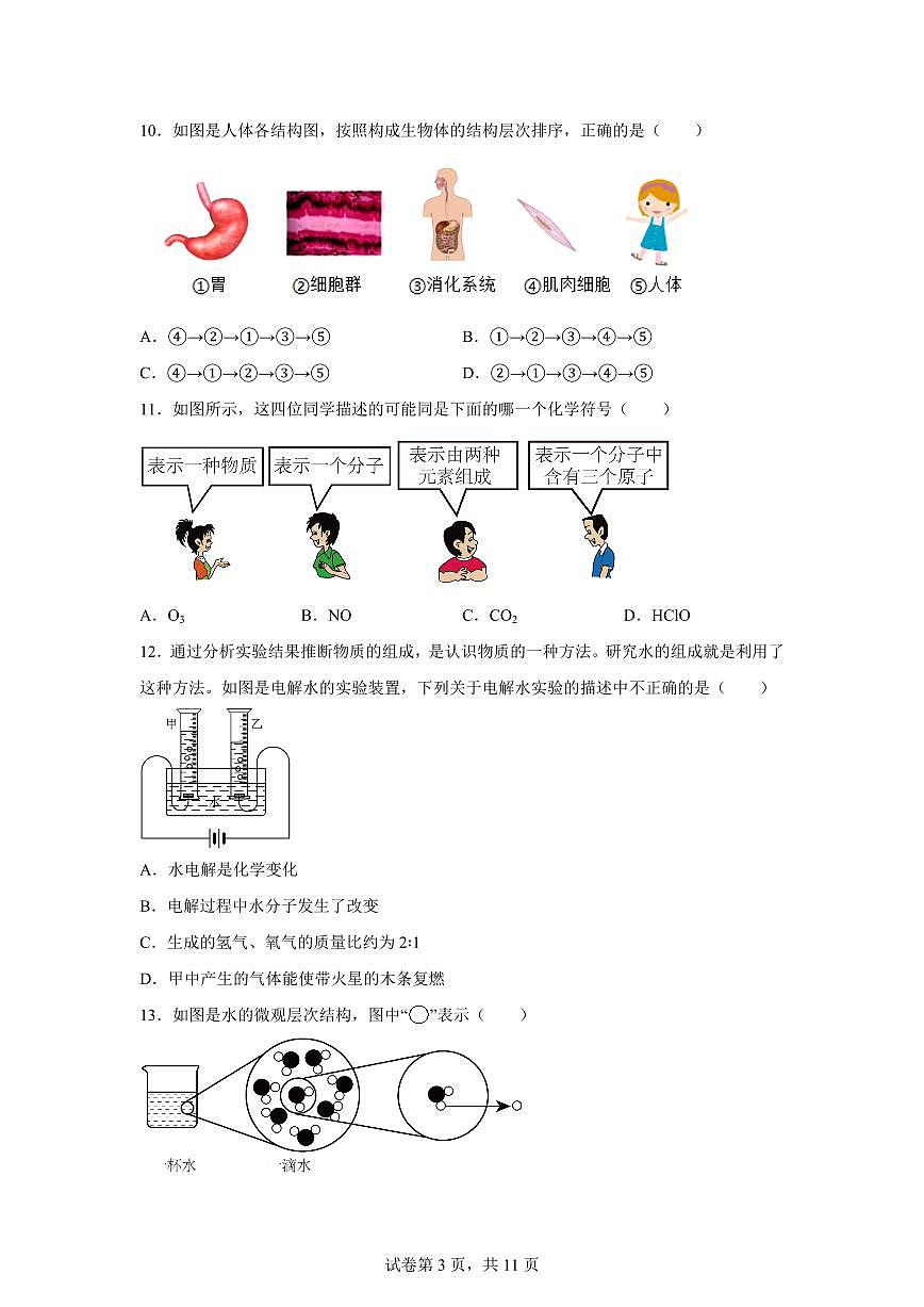 2024~2025学年浙江省湖州市德清县七年级下册期中学业质量监测科学试题【附答案】第3页