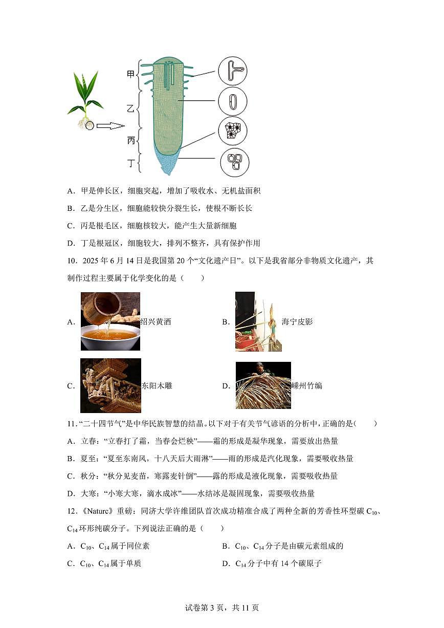 2024~2025学年浙江省宁波市鄞州区七年级下册6月期末科学试题【附答案】第3页