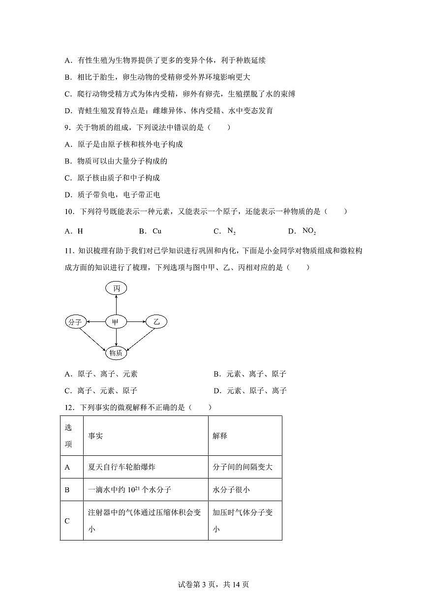 2024~2025学年浙江省余姚市六校七年级下册期中联考科学试题【附答案】第3页