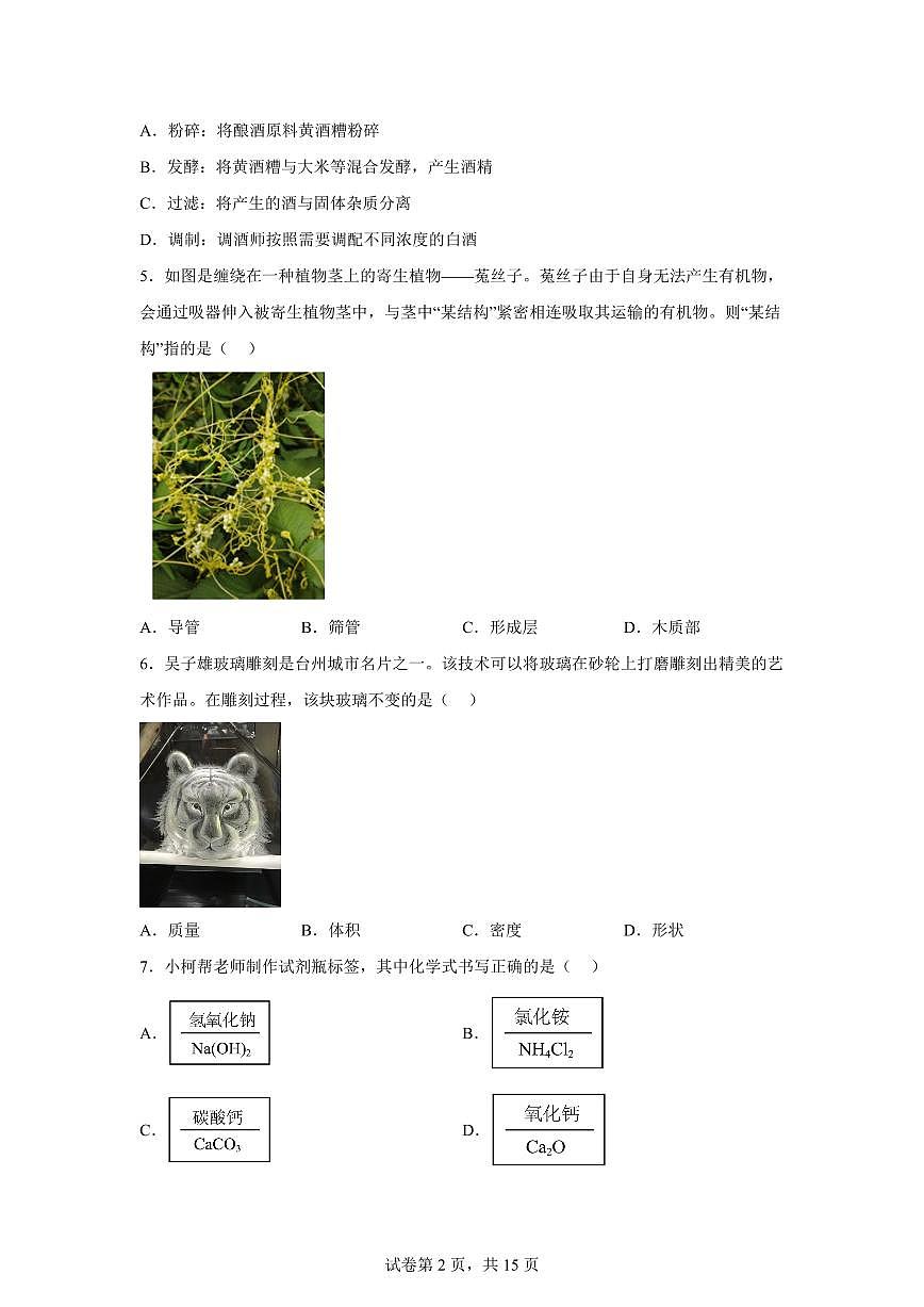 2024~2025学年浙江省台州市路桥区七年级下册期末科学试题【附答案】第2页
