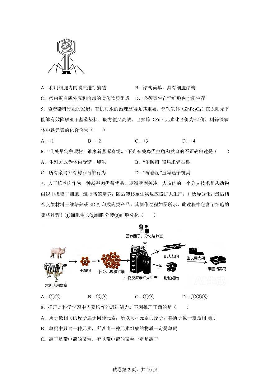 2024~2025学年浙江省温州市龙港市七年级下册4月期中科学试题 【附答案】第2页