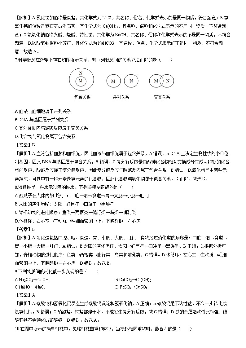浙江省绍兴市越城区2023-2024学年九年级上学期期末科学试卷（解析版）第3页