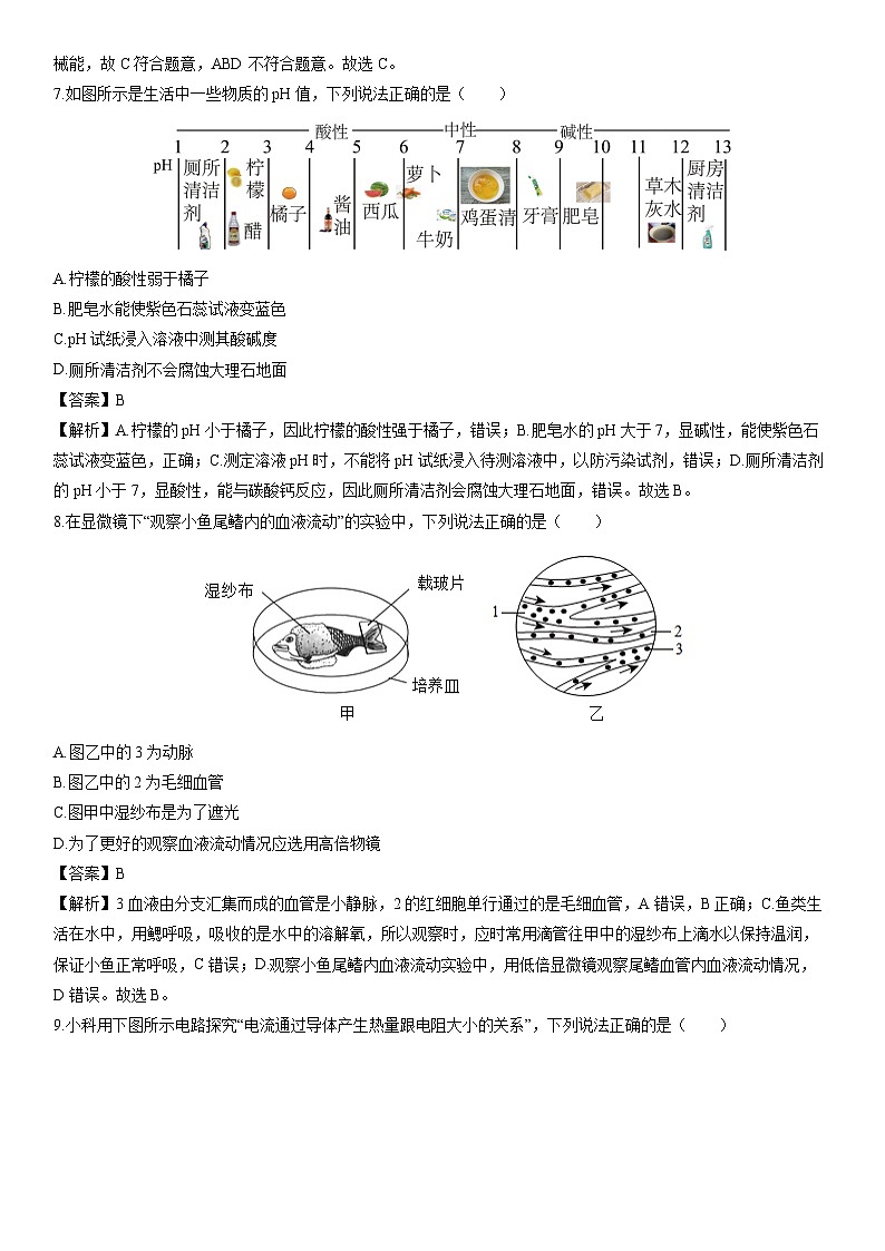浙江省绍兴市柯桥区2023-2024学年九年级上学期期末科学试卷（解析版）第3页