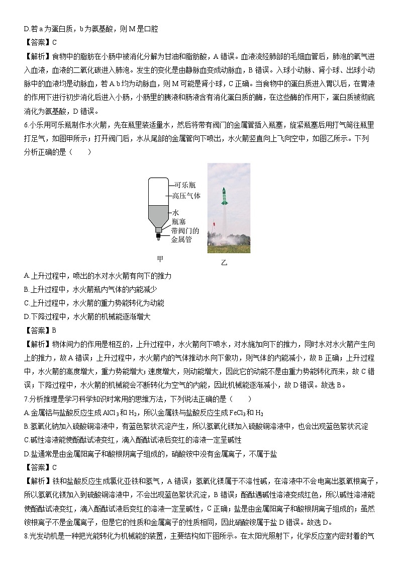 浙江省湖州市南浔区2023-2024学年九年级上学期期末科学试卷（解析版）第3页