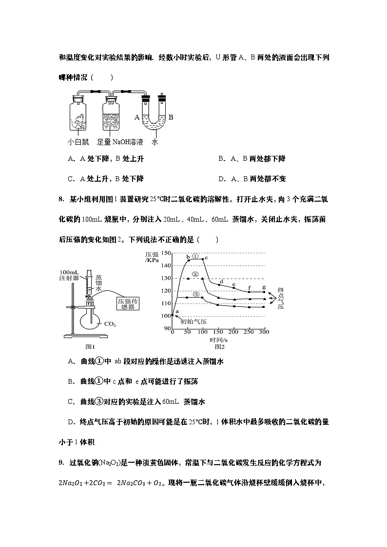 八年级下册 第三节大气中的二氧化碳同步必刷题（学生版）第3页