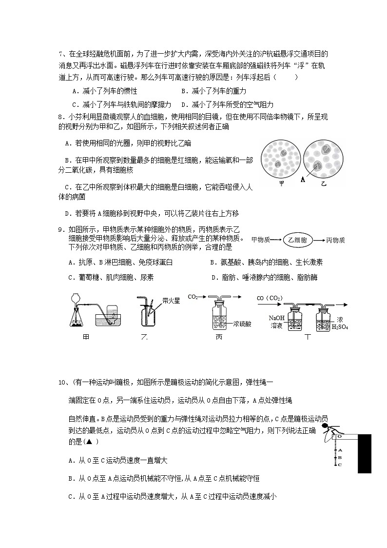 2020年浙教版中考科学模拟预测（冲刺卷5）必考经典题型汇总训练第3页