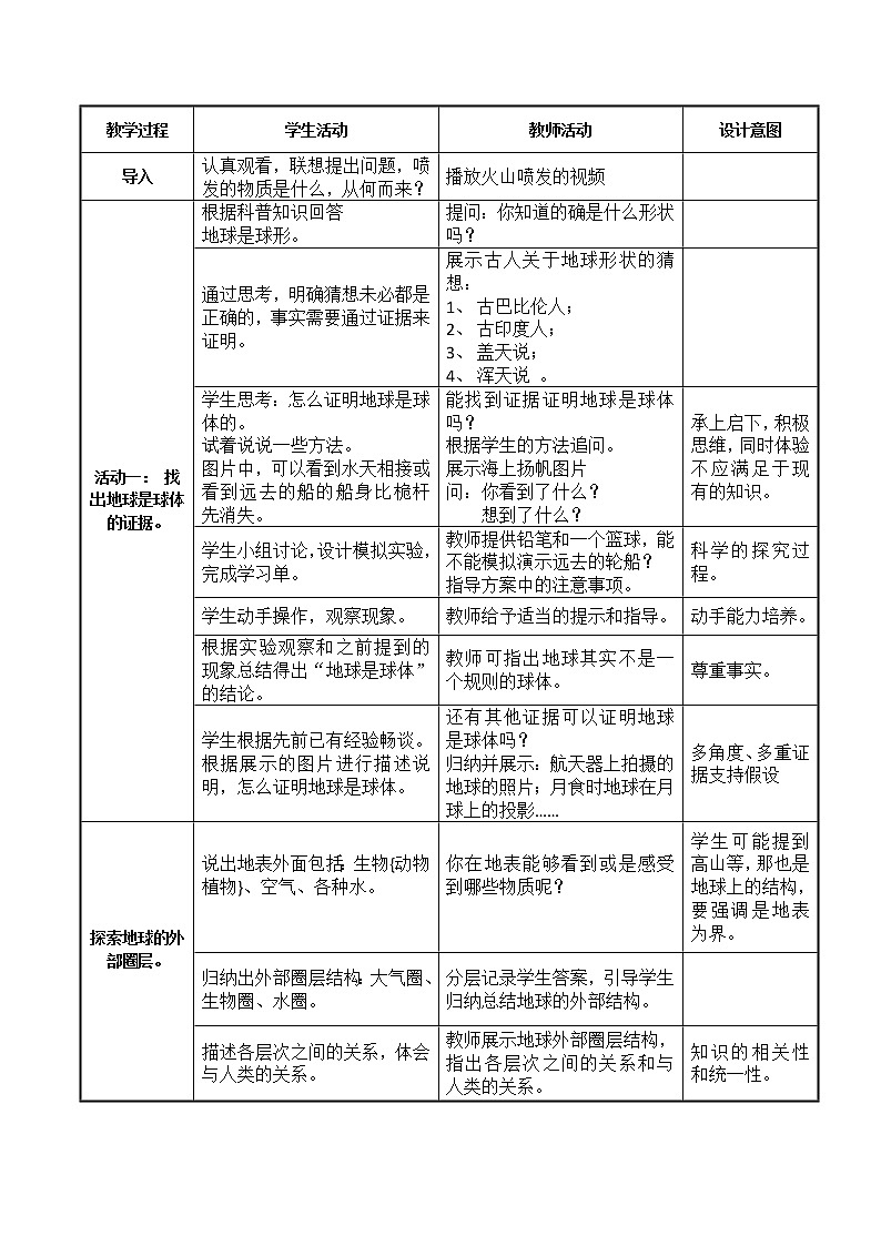 牛津上海版科学七年级下册 13.1.1 地球圈层结构 教案（表格式）+学习单03