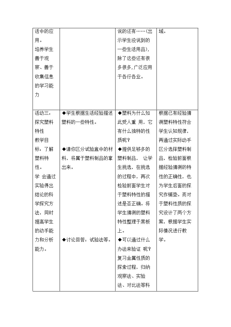 牛津上海版科学七年级下册 13.3.2 塑料 教学设计03