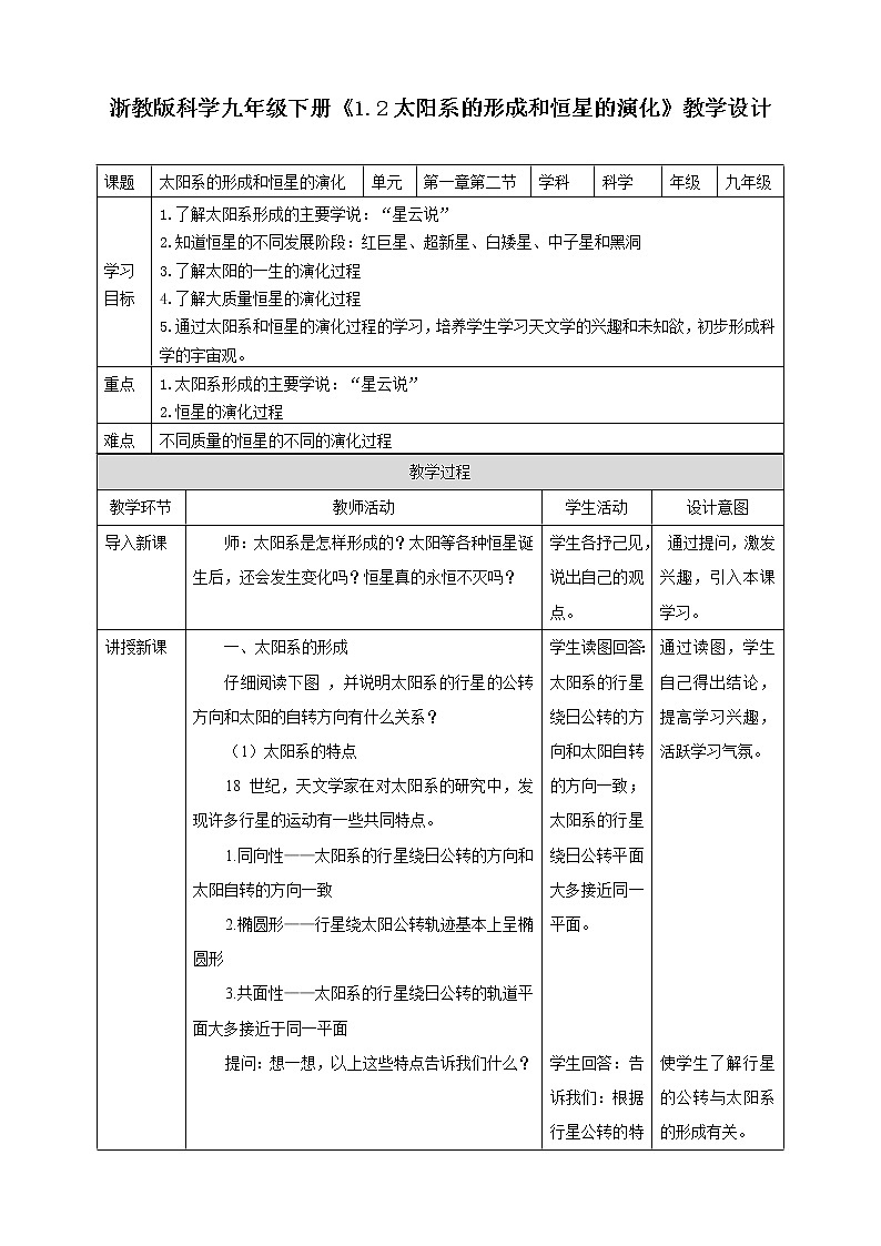 1.2《太阳系的形成和恒星的演化》PPT课件+教案+练习 浙教版九年级科学下册01