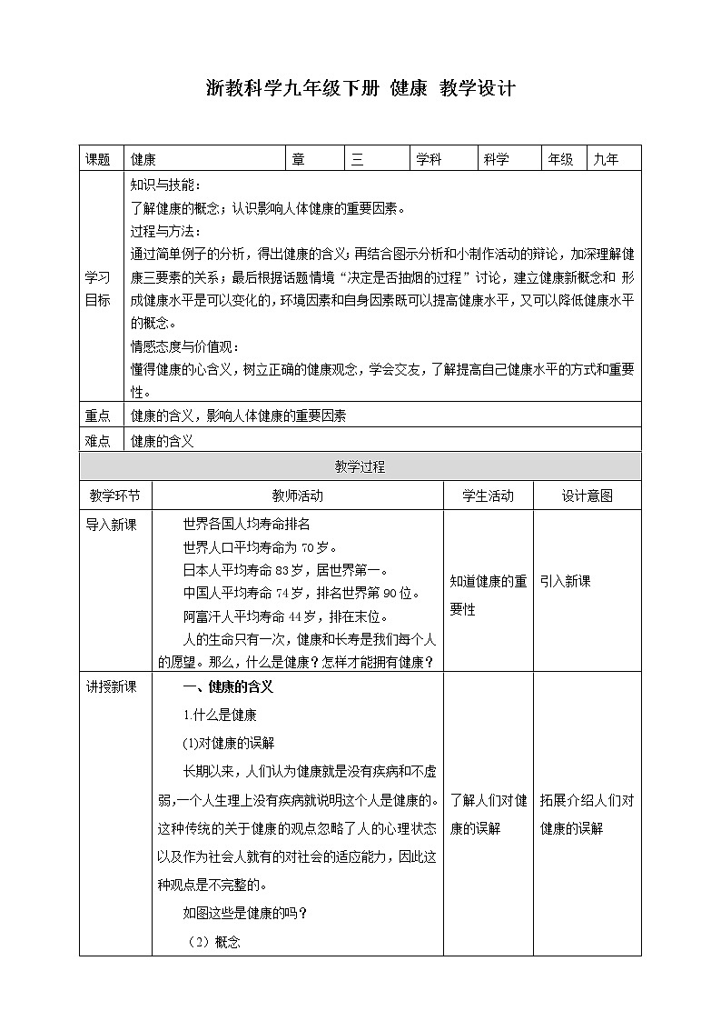 3.1《健康》PPT课件+教案+素材 浙教版九年级科学下册01