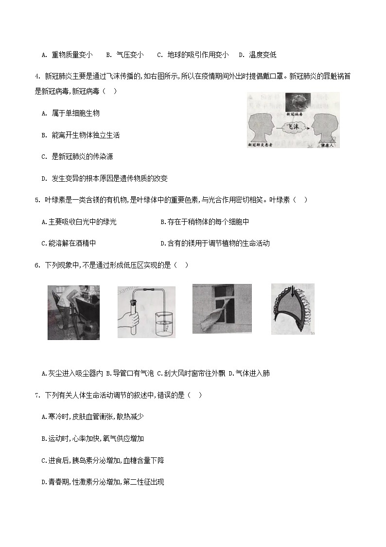 浙江省湖州市2020年中考科学真题试卷02