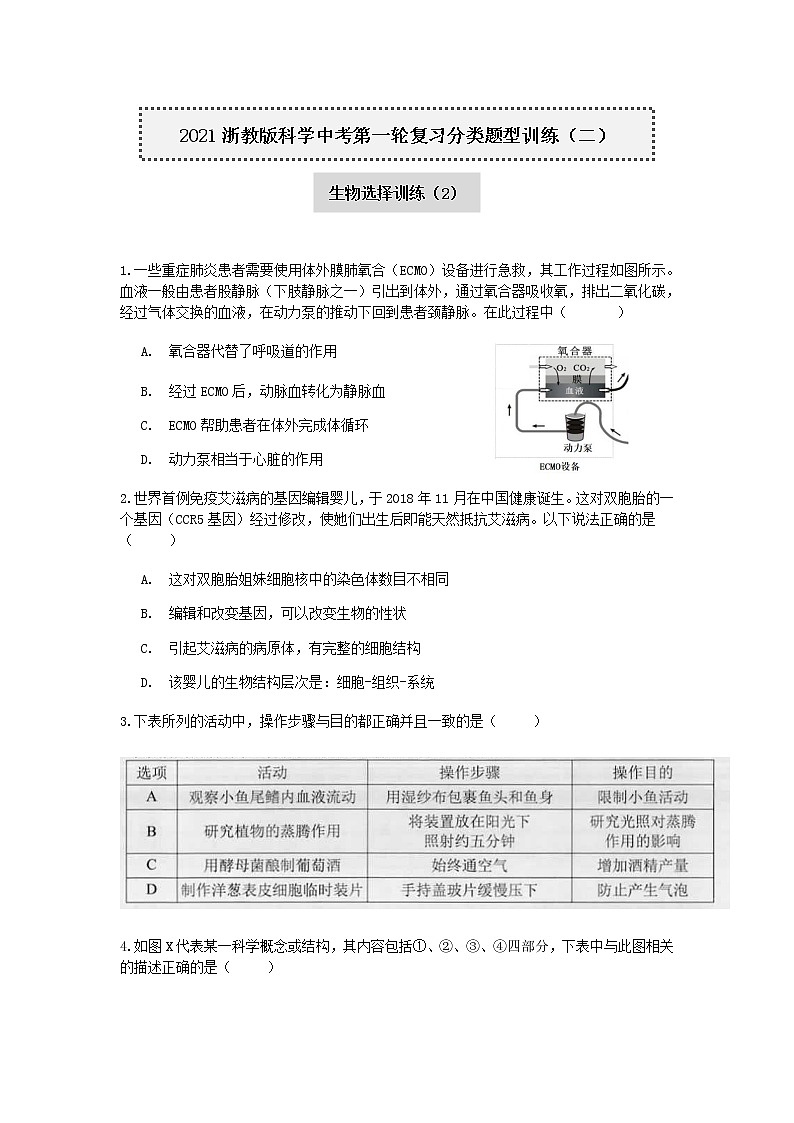 2020—2021学年浙教版科学中考第一轮复习分类题型训练（二）：生物选择（2）第1页