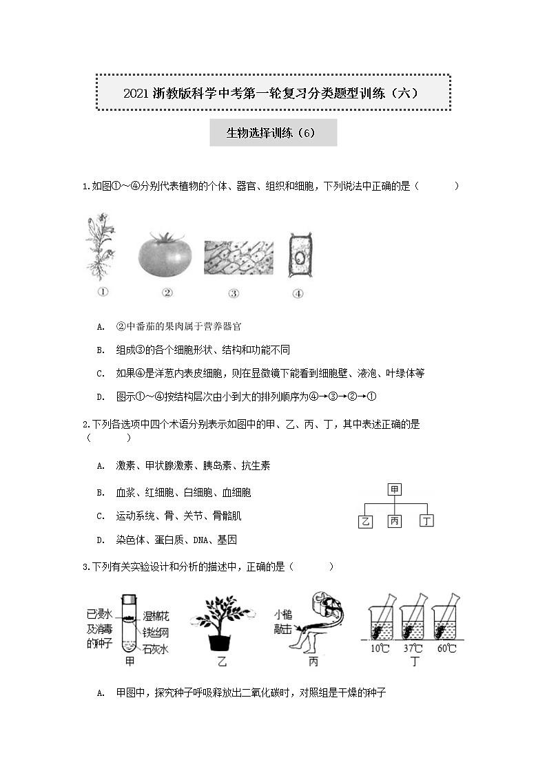 试卷 2020-2021学年浙教版科学中考第一轮复习分类题型训练（六）：生物选择（6）01