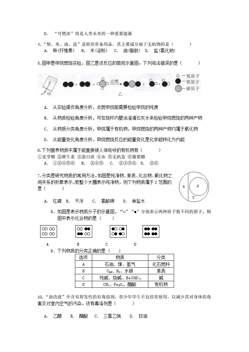 试卷 2021浙教版科学“中考第一轮复习”考点过关（十八）：有机物、物质分类【word，含答案】第2页