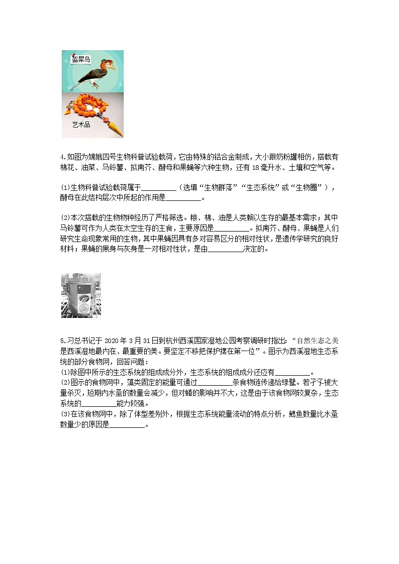 试卷 2020—2021学年浙教版科学中考第一轮复习分类题型训练（十二）：生物填空（2）第2页