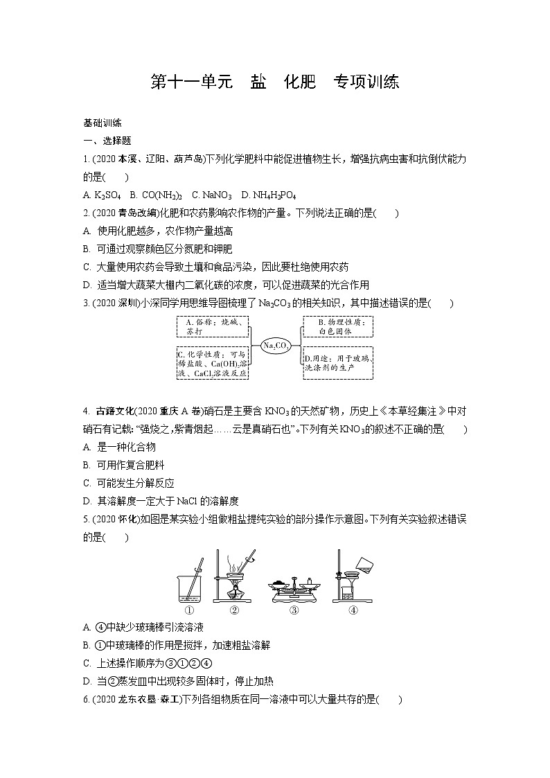 试卷 2021年中考化学专题复习  第十一单元  盐  化肥  专项训练第1页