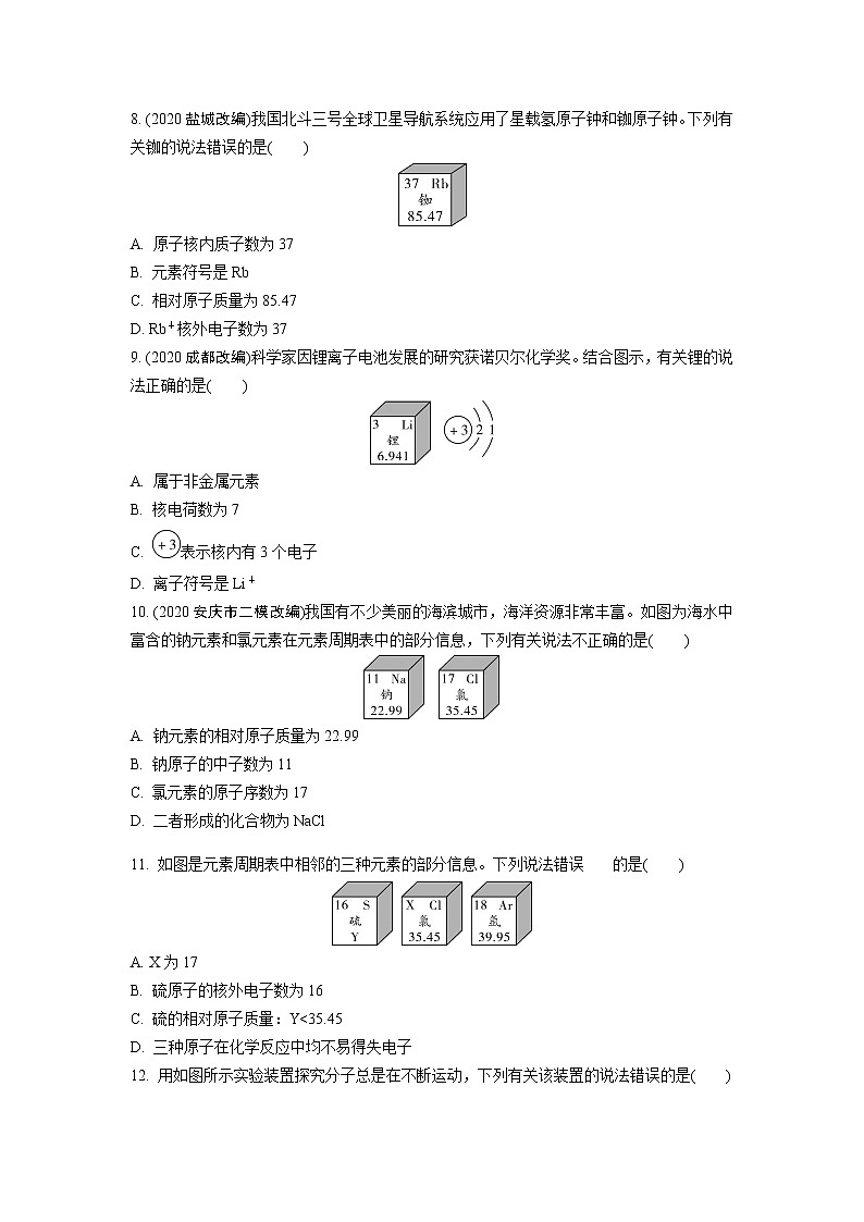 试卷 2021年中考化学专题复习  第三单元  物质构成的奥秘  专项训练第2页