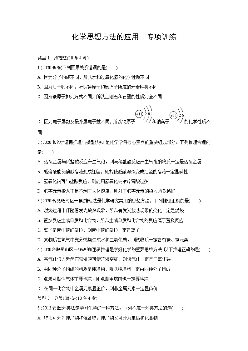 试卷 2021年中考化学专题复习  化学思想方法的应用专项训练第1页