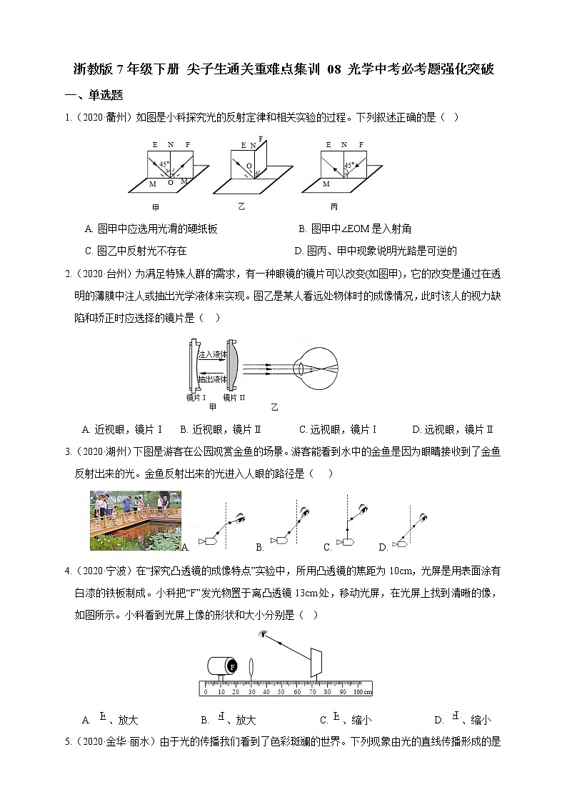 试卷 浙教版7年级下册第二章对环境的察觉08光学中考必考题强化突破（含答案）01