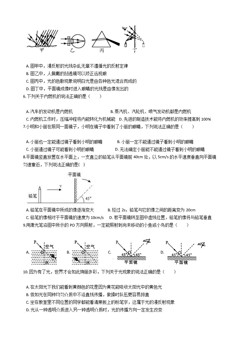 试卷 【精挑细选】2020-2021学年浙教版科学七年级下册 第二章 2.5 光的反射和折射 同步训练302