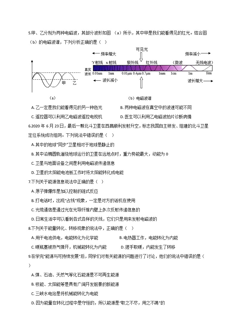 浙教版2021年中考科学二轮复习检测 专题16 《现代通信 能源与发展》第2页