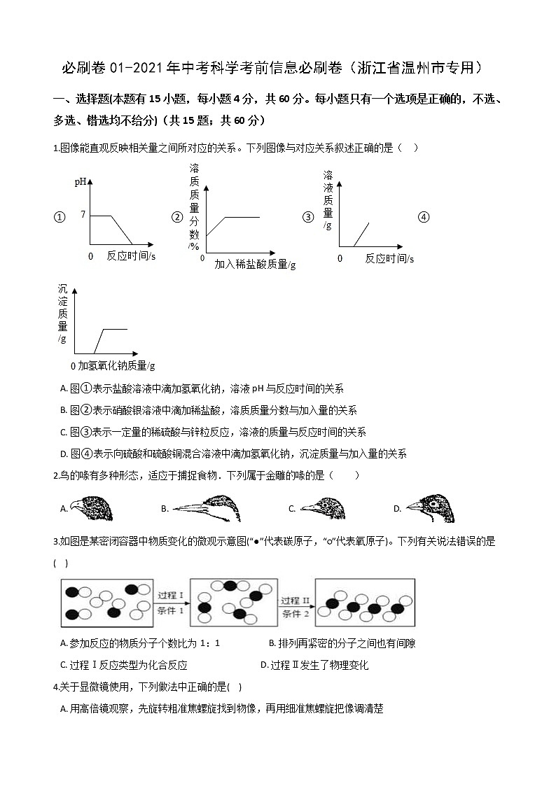 2021年中考科学考前信息必刷卷1（浙江省温州市专用） (含解析)01