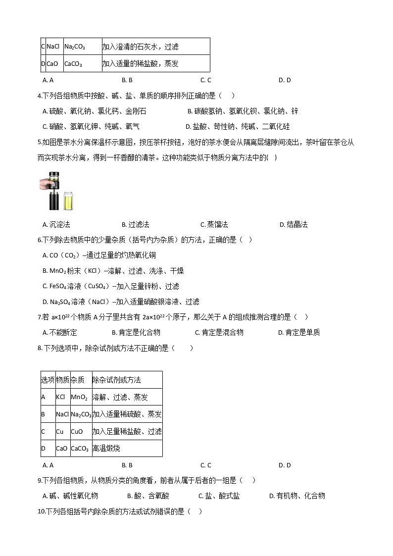 2021年初中科学二轮复习专题27：物质的分类 (含解析)02