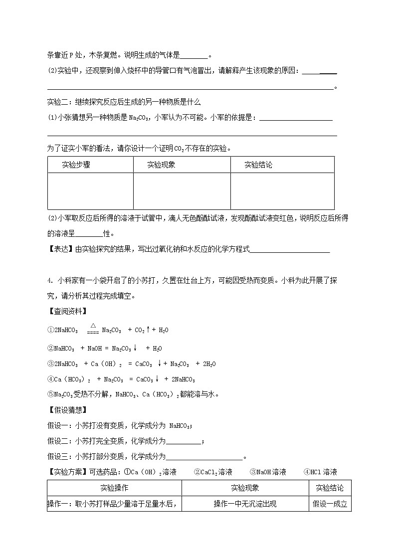 专题11化学实验探究  练习—2021年中考科学华东师大版二轮专题巩固03