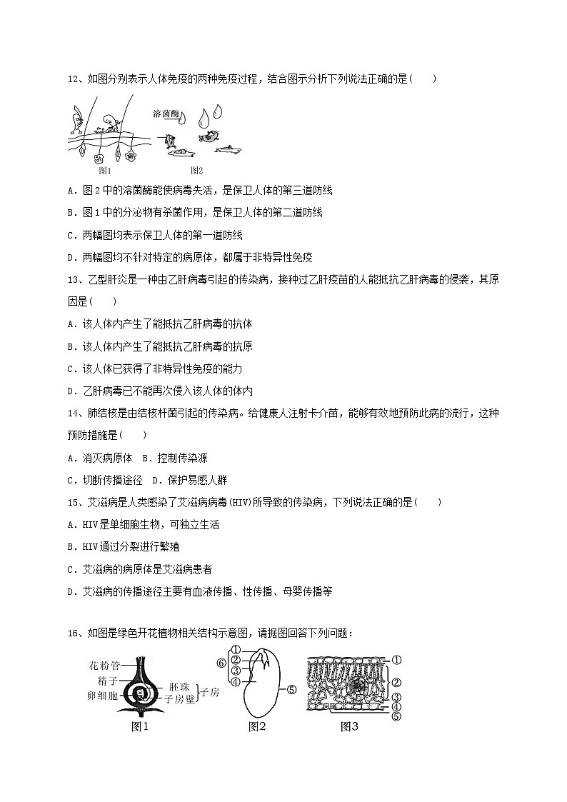 专题05生殖、免疫与健康  练习—2021年中考科学华东师大版二轮专题巩固03