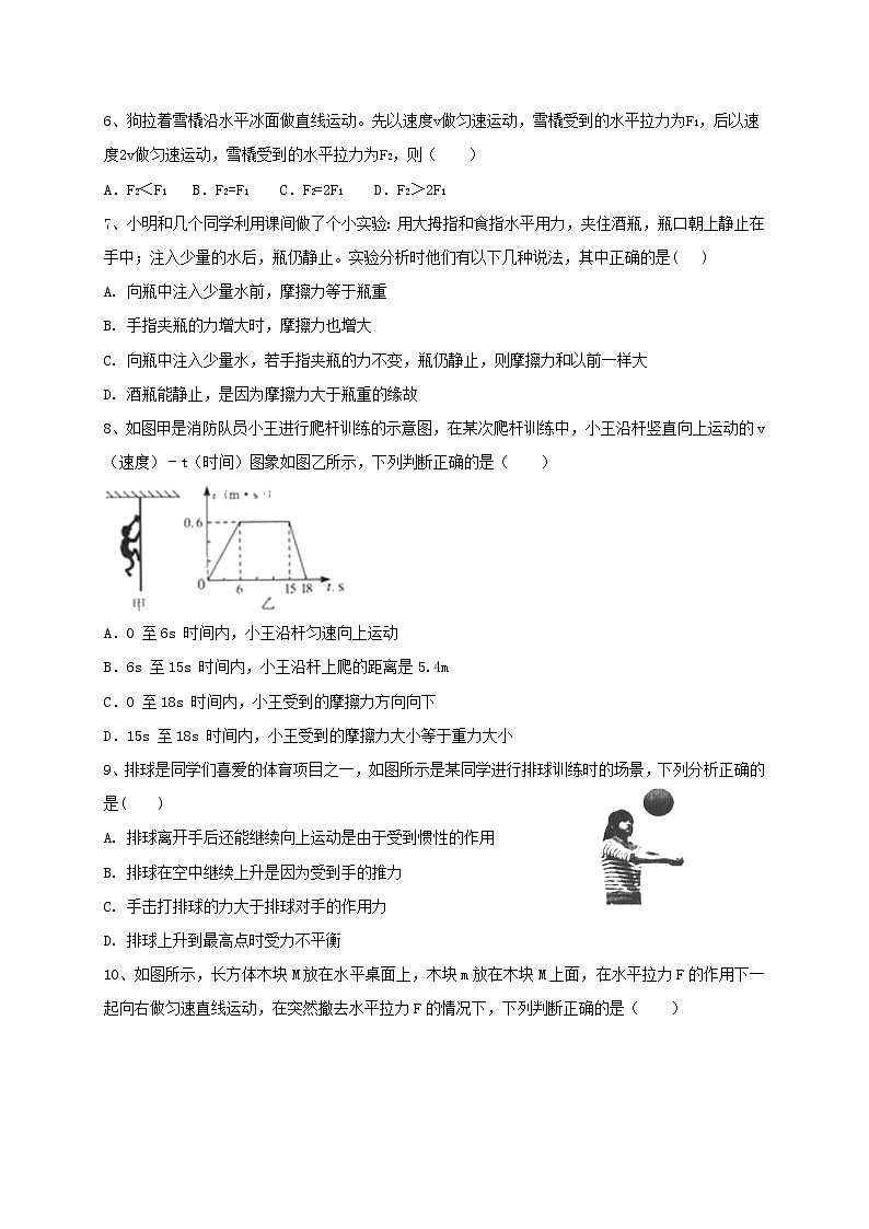 专题13运动和力-练习—2021年中考科学华东师大版二轮专题巩固02