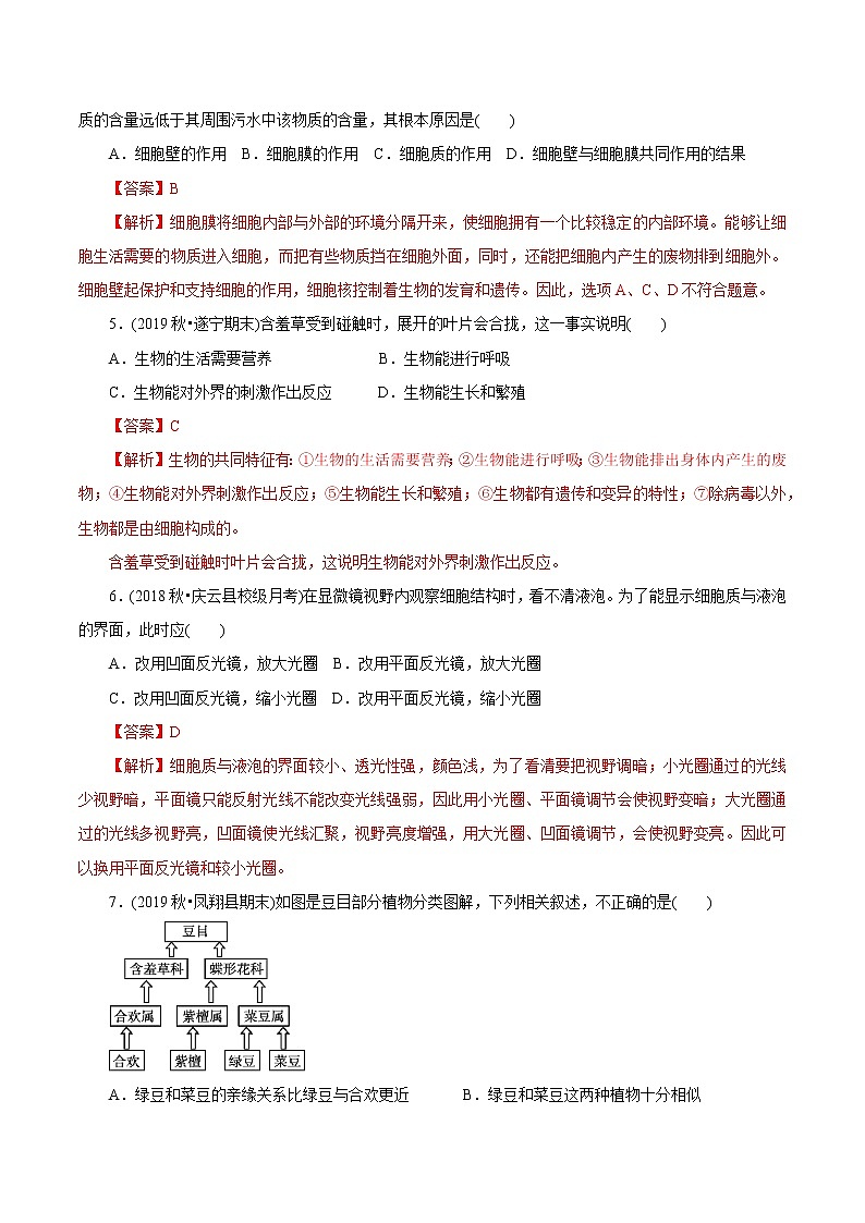 7年级上册 第02章 观察生物（单元综合测试）（教师版含解析）02