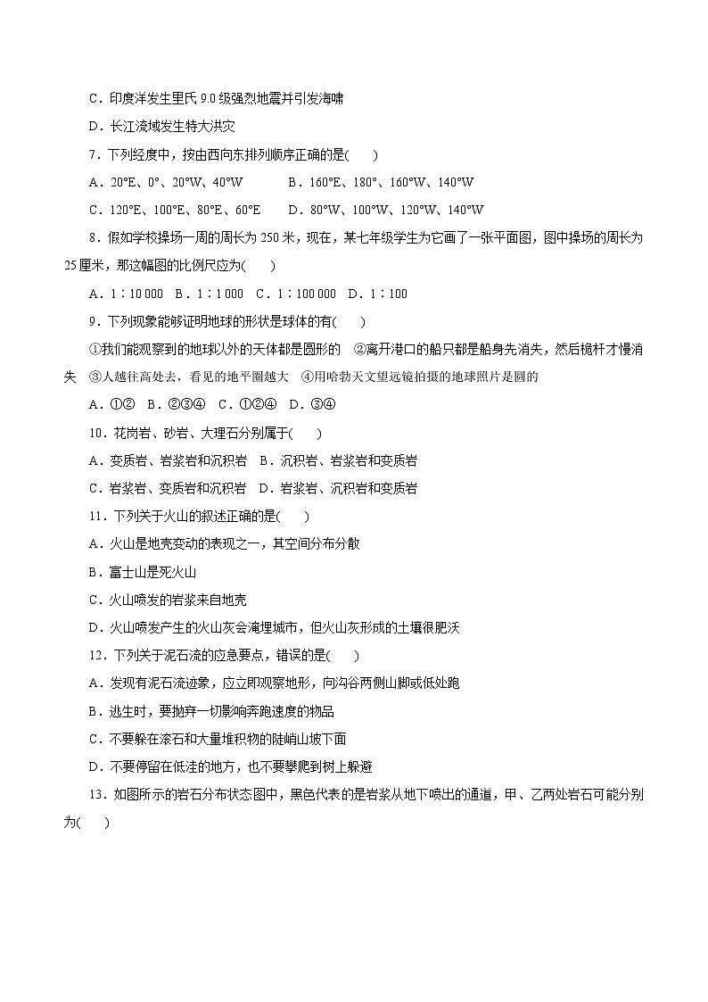 7年级上册 第03章　人类的家园——地球（单元综合测试）（学生版）02