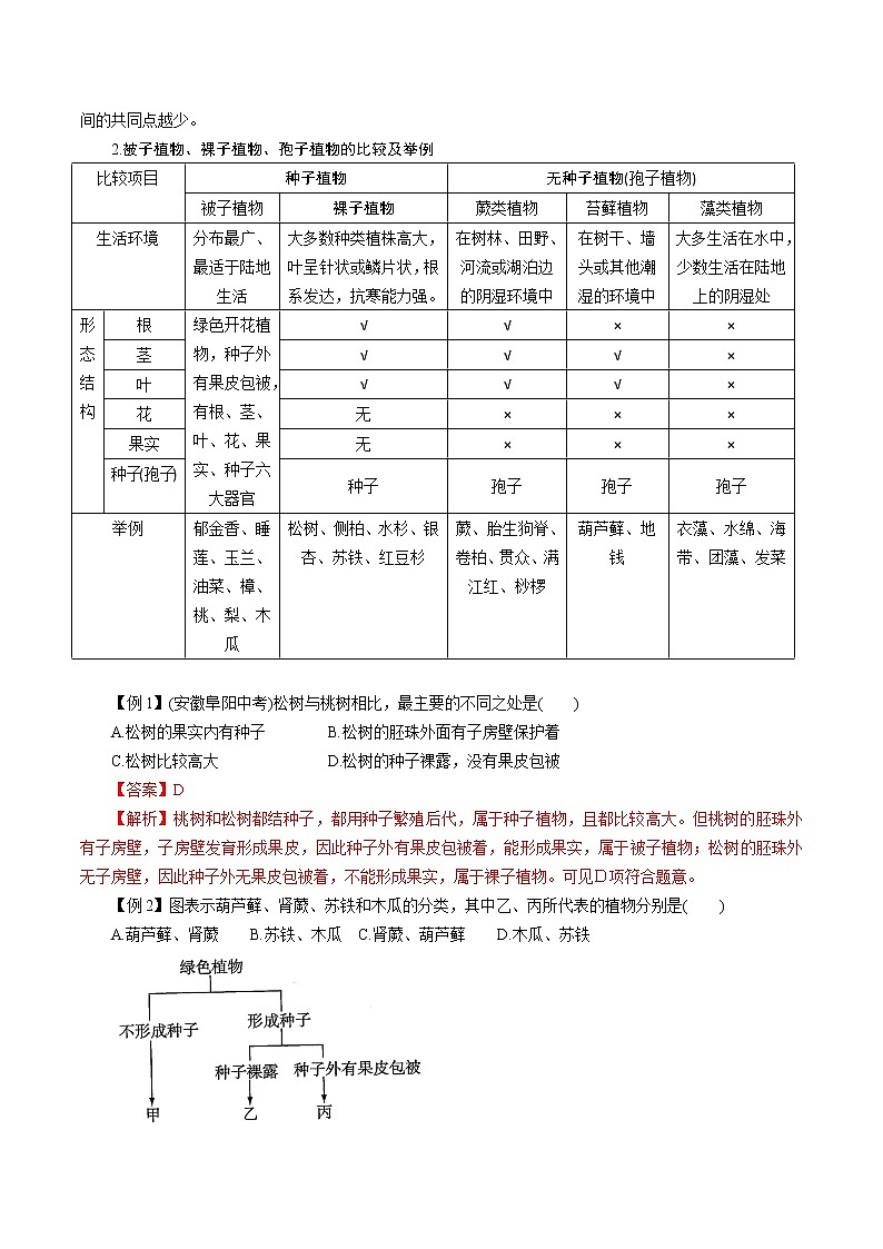 【精品讲义】浙教版 科学 7年级上册 2.5.2 常见的植物——孢子植物、植物分类（教师版+学生版）03