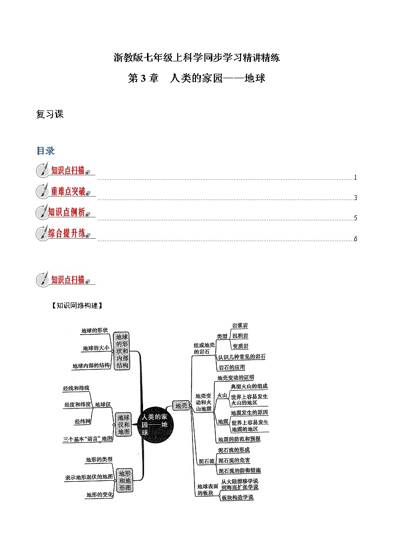 【精品讲义】浙教版 科学 7年级上册 第3章　人类的家园——地球  复习课（教师版+学生版）01
